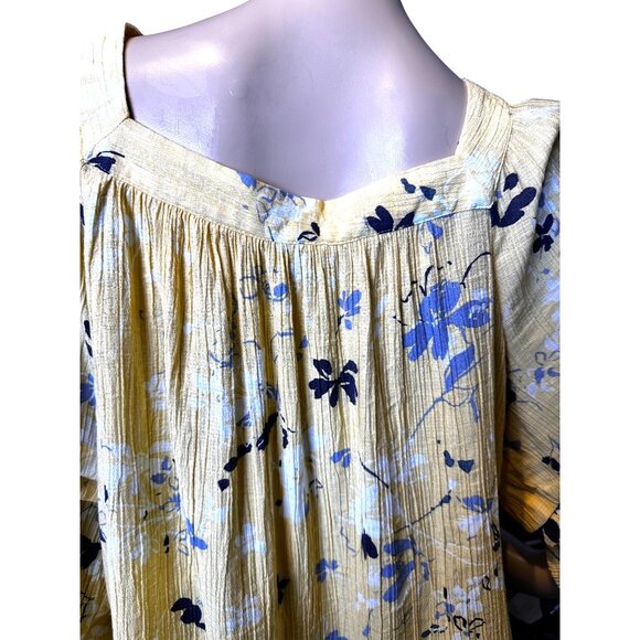 Zac & Rachel Yellow Floral Square Neck Long Sleeve Ruffle 1X Blouse Flowy Boho - Picture 3 of 10